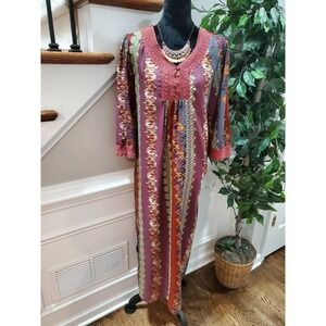VINTAGE Phases Multicolor Polyester V-Neck Long Sleeve Long Maxi Dress Size L